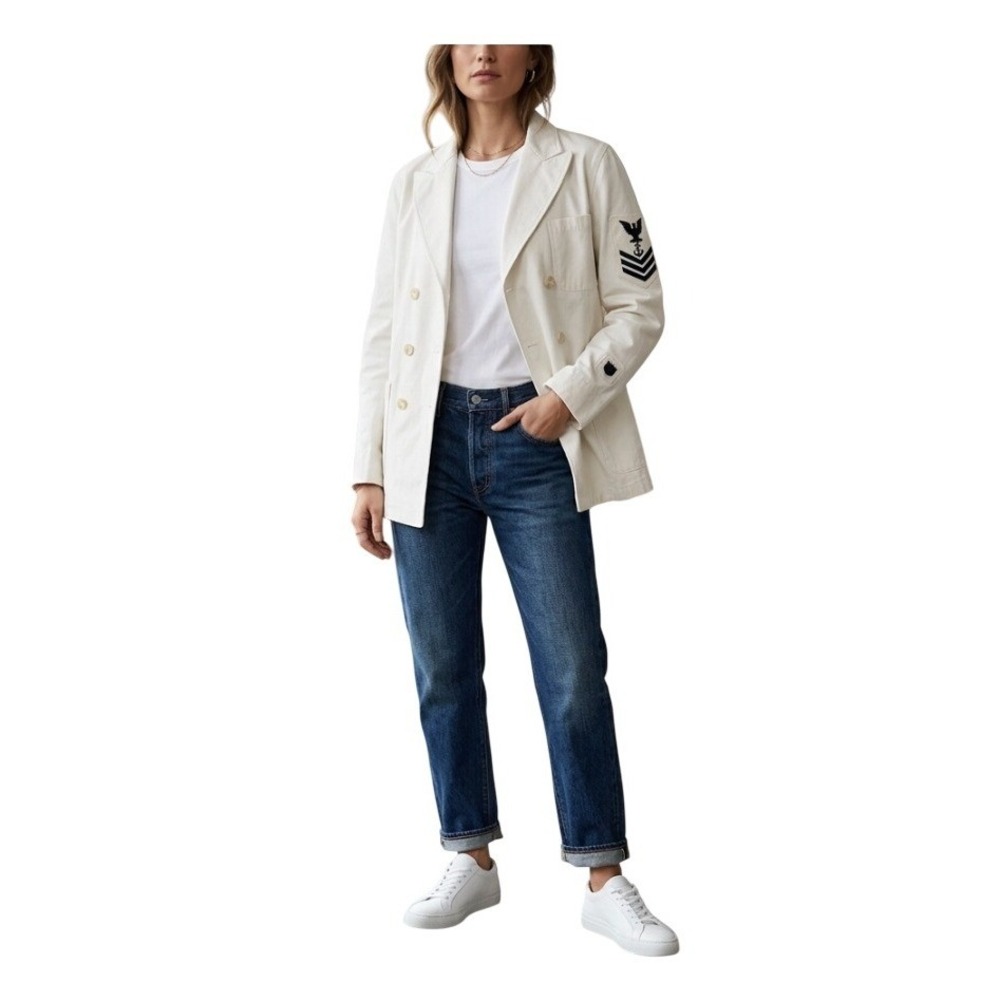 Polo Ralph Lauren Military Patch Canvas Twill Jacket Cream Navy Blue 8